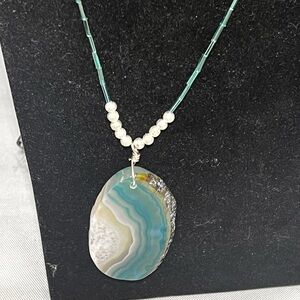New handmade Oceanic Blue and Silver Agate Necklace